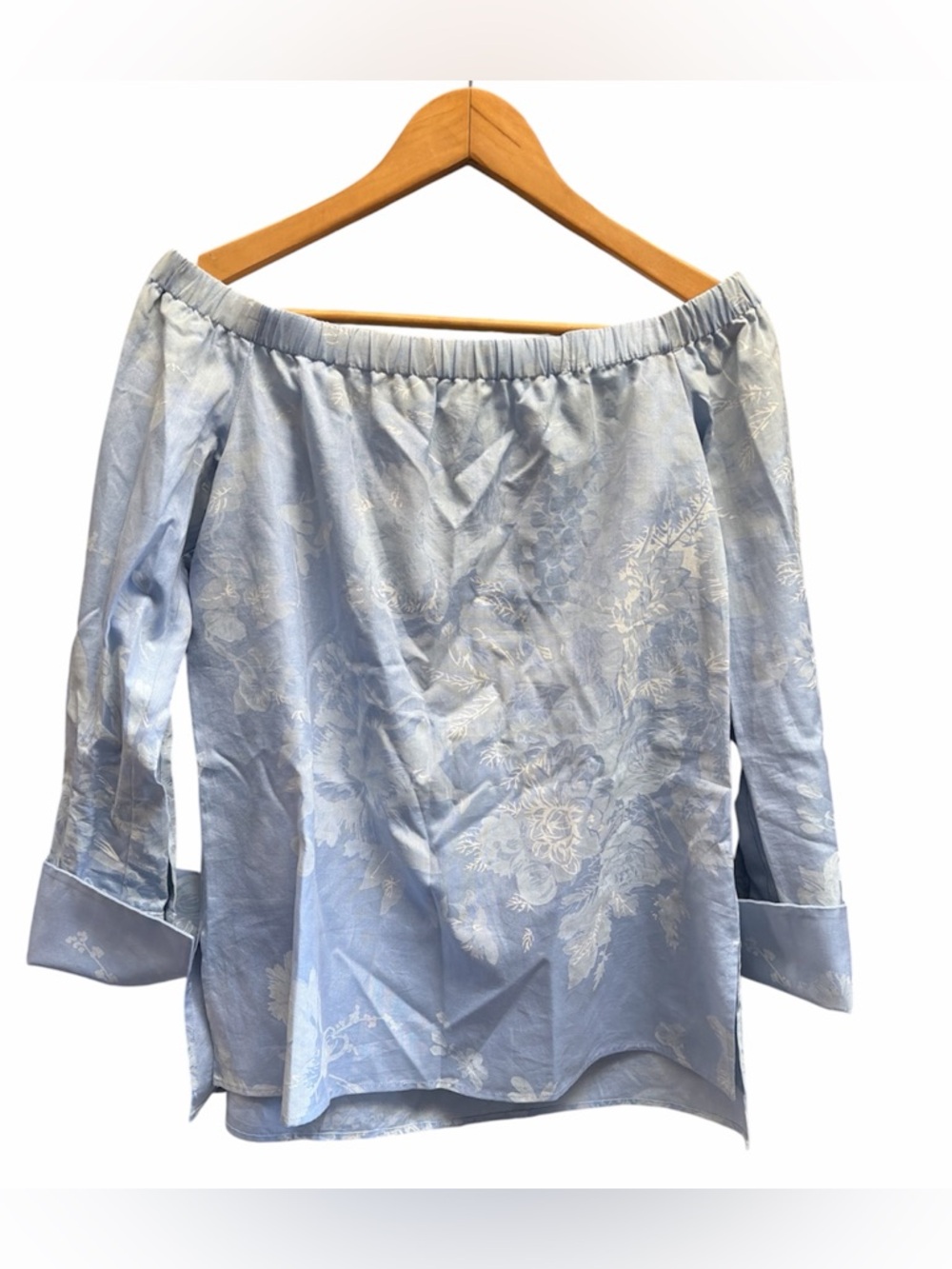 Lafayette 148 New York Light Blue Cotton Top Off Shoulder Neckline Size S